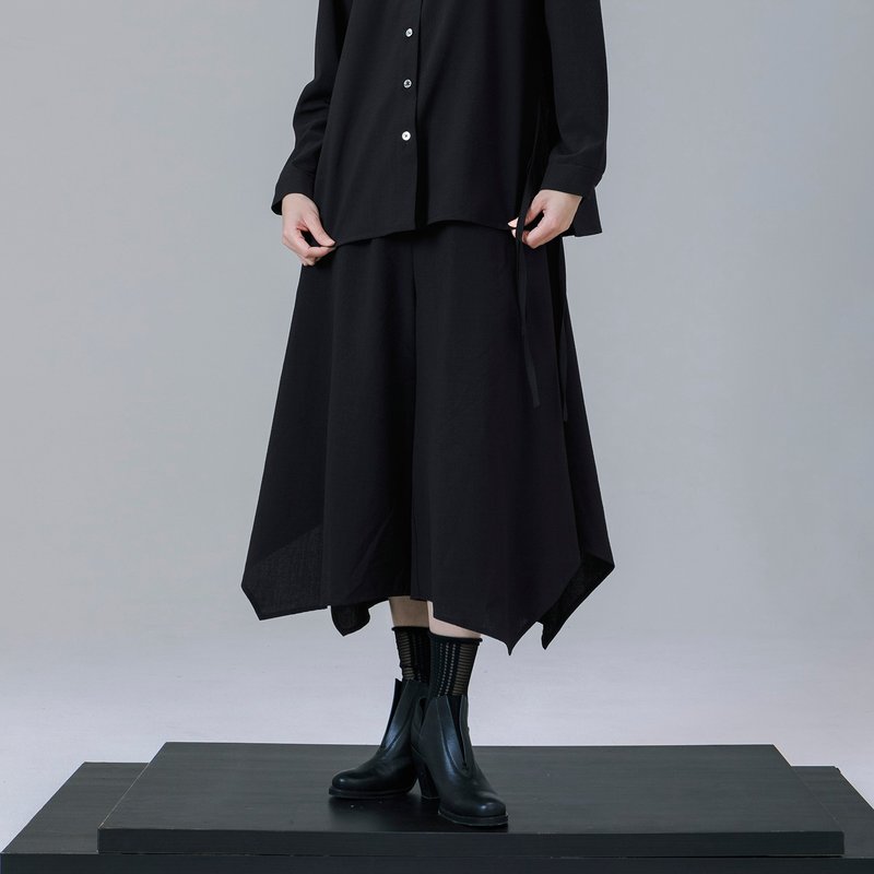 垂坠感落片宽裤裙 - 女装长裤 - 羊毛 黑色