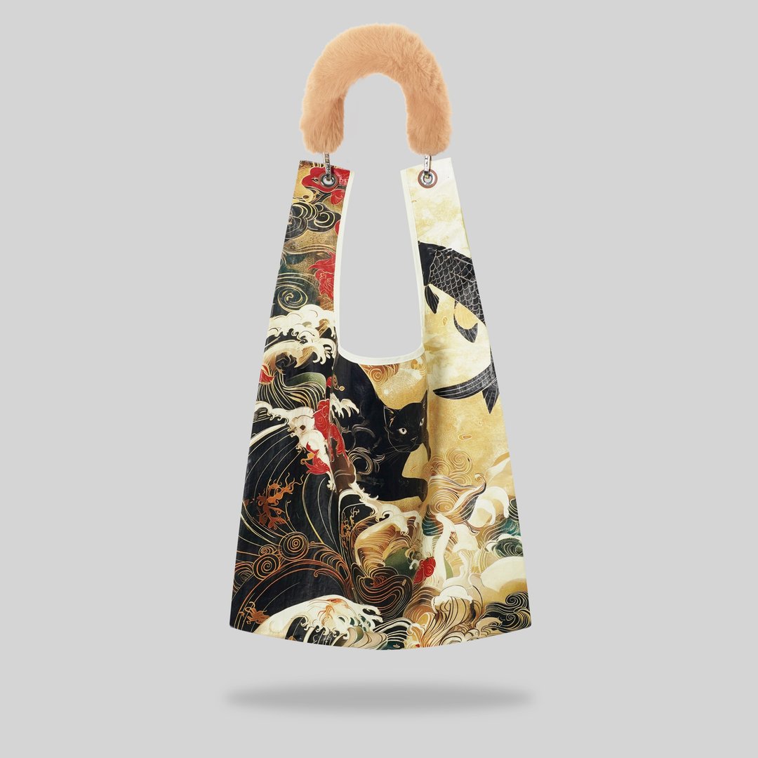 RETRO LUCKY CAT Toby Bag | 配可拆仿毛肩带 - 侧背包/斜挎包 - 尼龙 多色