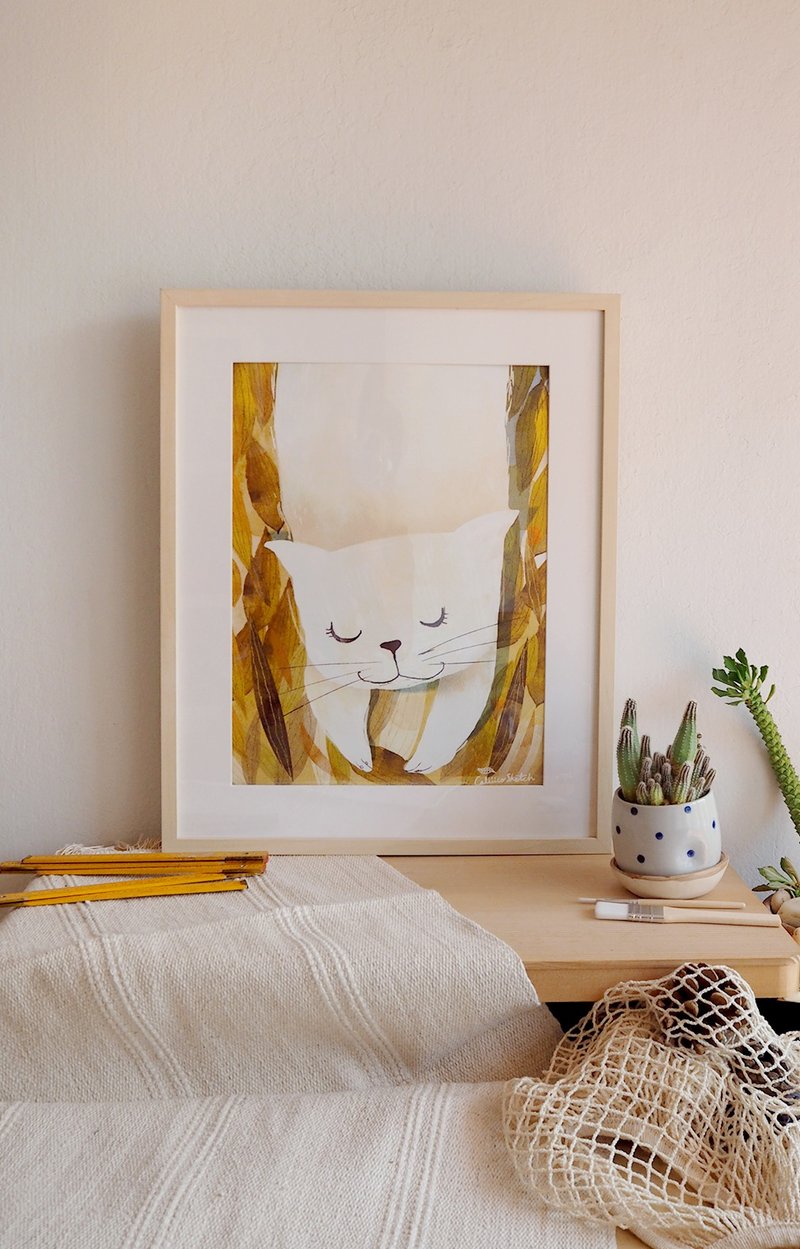 Poster cat on the rice - 海报/装饰画/版画 - 纸 卡其色