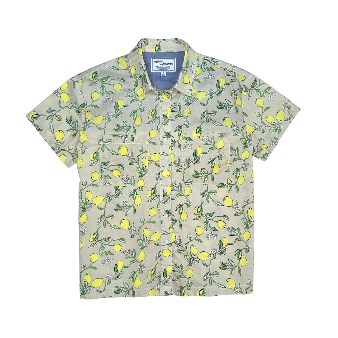 Women's Lemon Print Shirt 女装柠檬印花衬衫 - 女装衬衫 - 棉．麻 白色