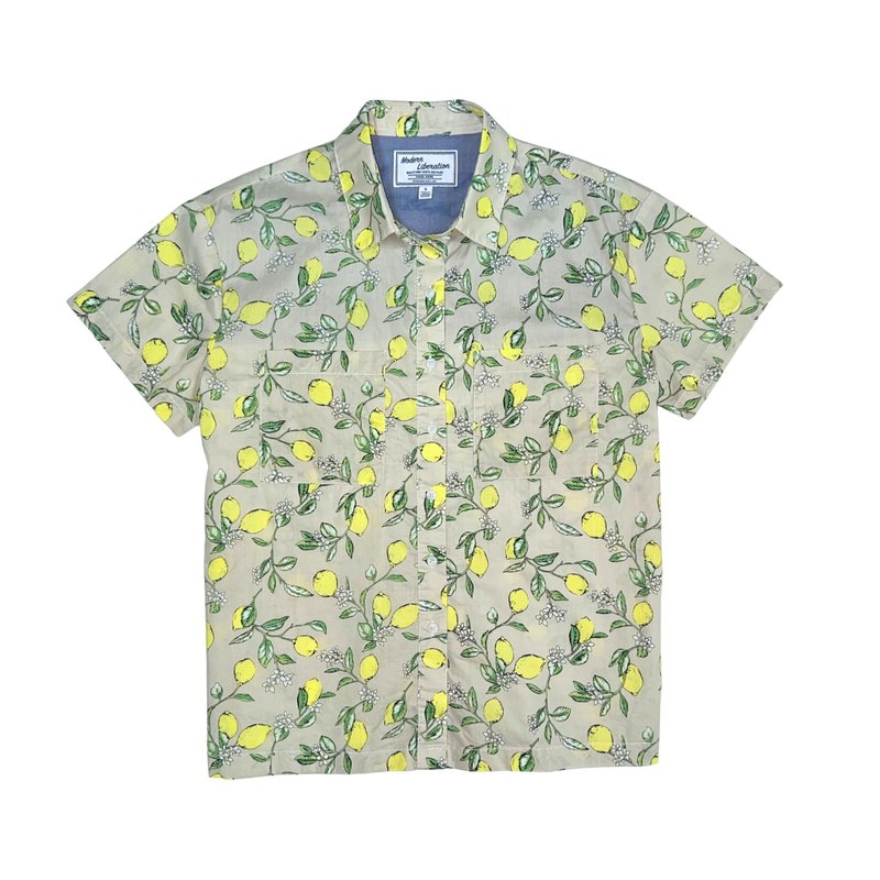 Women's Lemon Print Shirt 女装柠檬印花衬衫 - 女装衬衫 - 棉．麻 白色