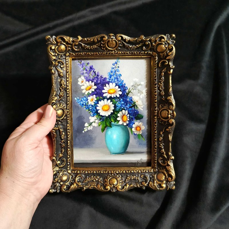 一幅花画。 它在一个框架中出售。 花卉静物。 手工作品 - 墙贴/壁贴 - 纸 银色