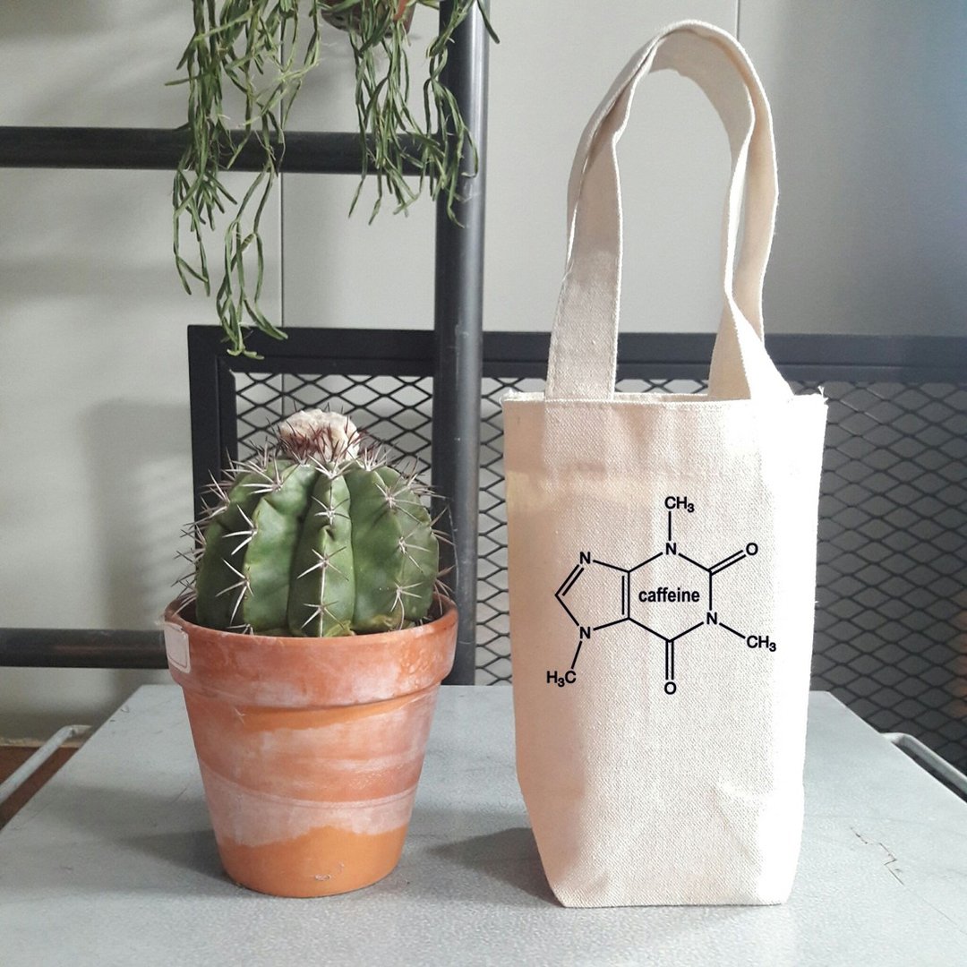 Caffeine Molecule帆布袋 咖啡随行杯手机钱包饮料提袋咖啡因分子 - 随行杯提袋/水壶袋 - 棉 白色