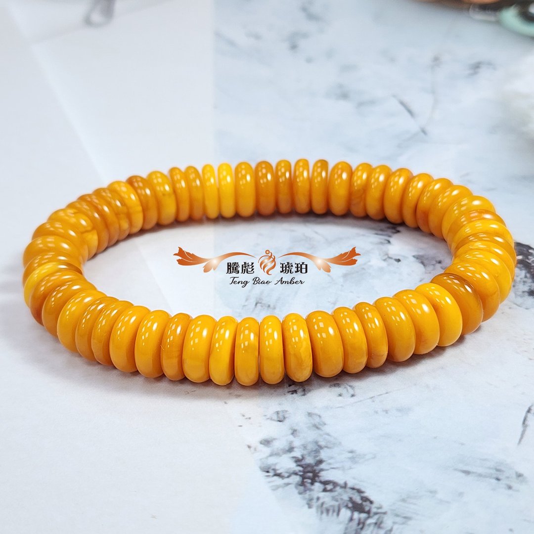 腾彪琥珀 天然琥珀蜜蜡 老蜜蜡 算盘形 古韵盎然 雅致小品 手链 - 手链/手环 - 宝石 金色