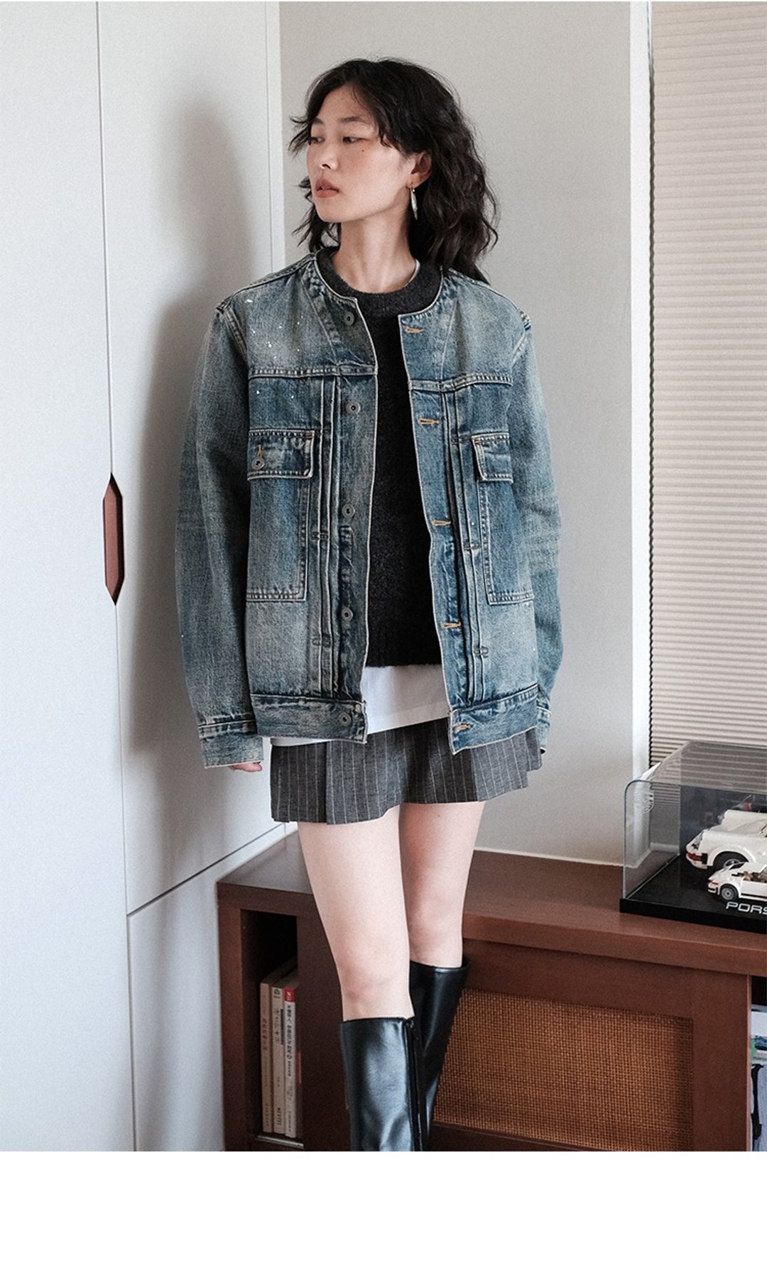 日系纯棉 中性春秋水洗做旧牛仔外套男女 - 女装休闲/机能外套 - 棉 