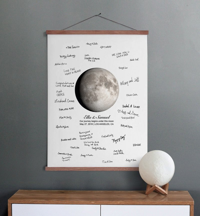 定制化婚礼布置  浪漫定制化月亮宾客签名板 和星星一同见证 - 海报/装饰画/版画 - 纸 蓝色
