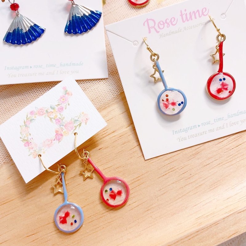 纸捞金鱼 - 耳环/耳夹 - 树脂 红色