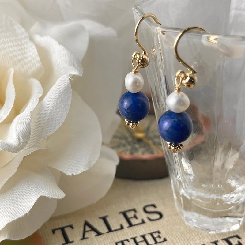 Midnight Sapphire丨深蓝午夜・蓝白垂坠耳环 × 曦光之拥 - 耳环/耳夹 - 半宝石 蓝色