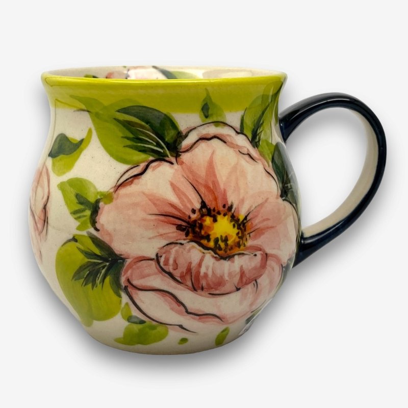 波兰手绘手工陶-胖胖杯 350ml 粉花系列 设计师款 - 其他杯子 - 陶 粉红色