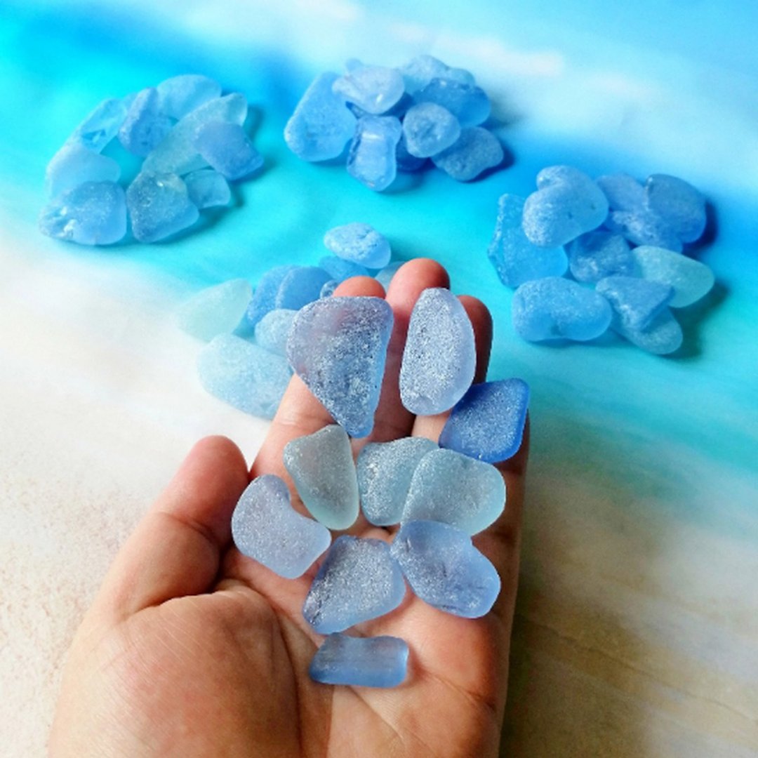 Cornflower blue Sea glass bulk.Genuine Sea glass for Jewelry.Rare Beach glass - 陶艺 - 玻璃 蓝色