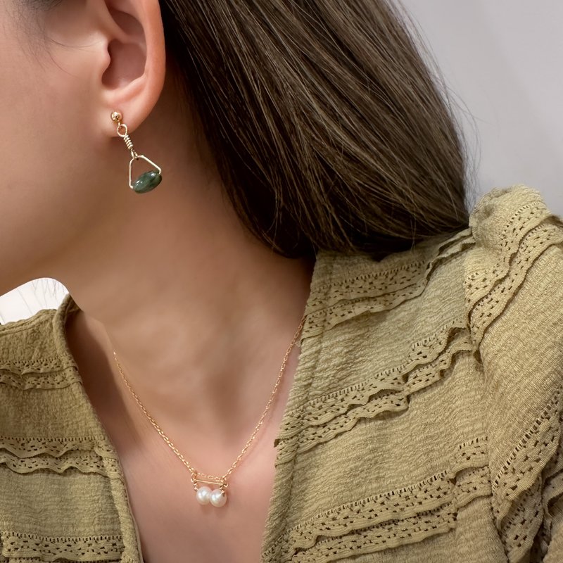 小山谷 水草玛瑙耳环 - 耳环/耳夹 - 半宝石 绿色