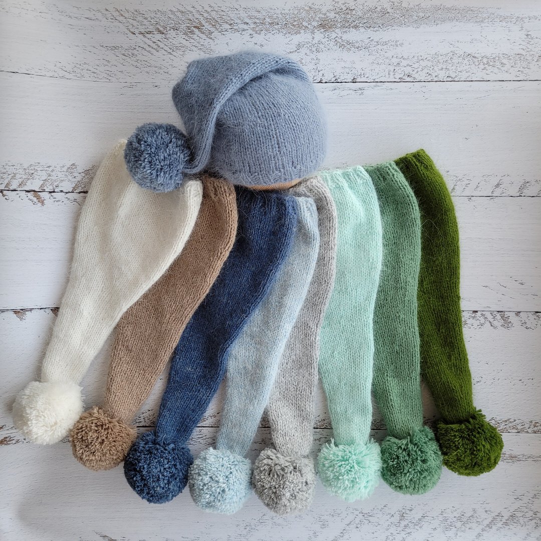 Newborn Sleep Cap pompom, Knitted Photo Props, Baby hat - 婴儿饰品 - 羊毛 