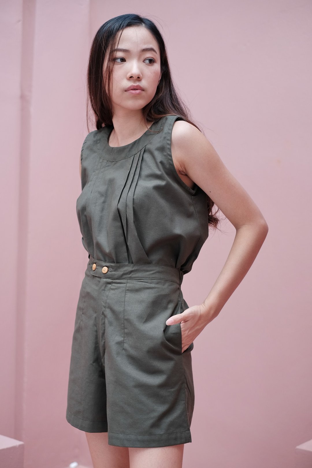 无袖短版上衣 _ MAFEUNG : 绿色 - 女装上衣 - 棉 绿色