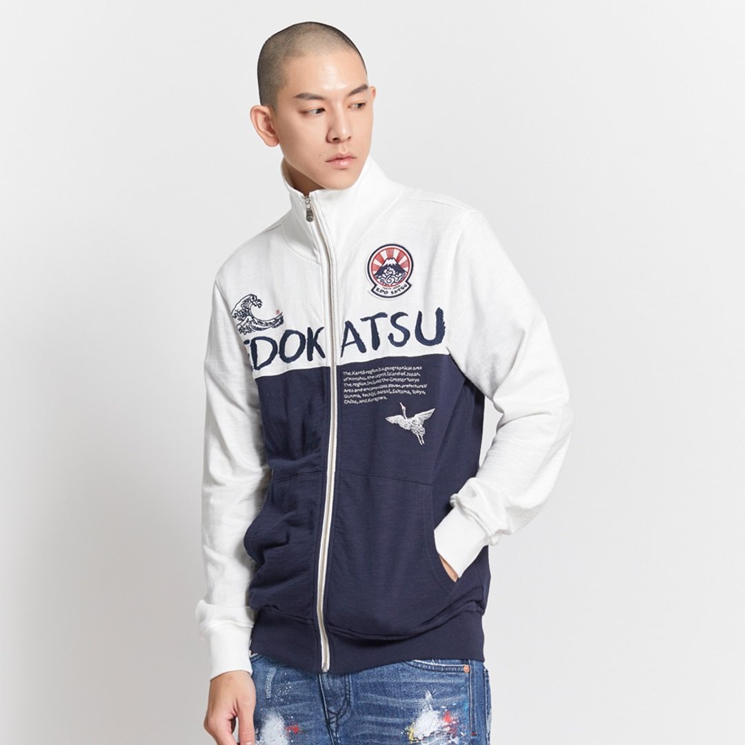 江户胜 日系 男装 大渔系列 经典立领拉T外套(丈青色) #上衣 - 男装外套 - 棉 蓝色