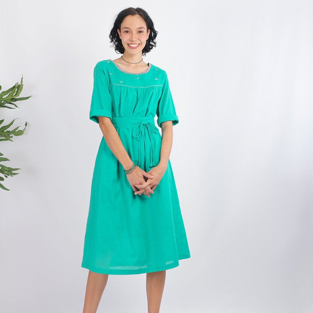 Summer Cotton Dress, Maxi Dress, Loose Cotton Dress, Casual Dress, Green, Dilly - 洋装/连衣裙 - 棉 绿色