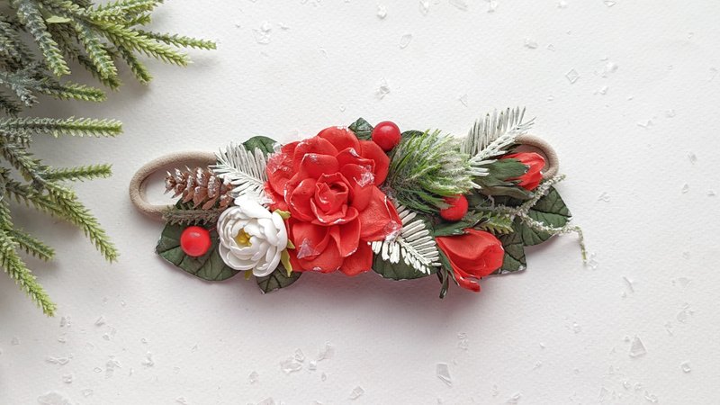 圣诞婴儿头带 红色花朵配饰 节日头带 - 婴儿饰品 - 其他材质 红色