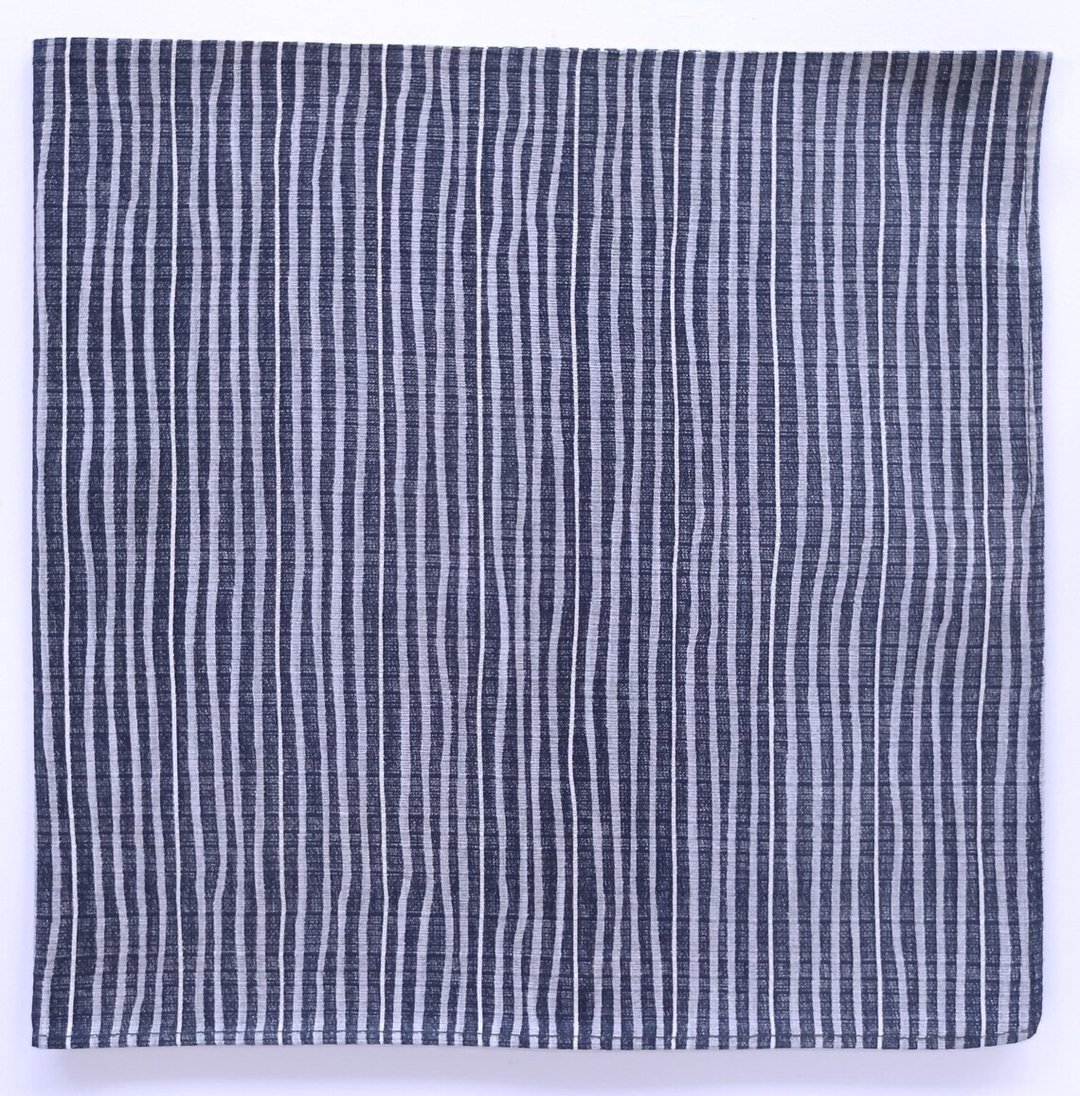 蓝色条纹风吕敷头巾，19 x 19.5 英寸，棉，日式包装 - 手帕/方巾 - 棉．麻 蓝色