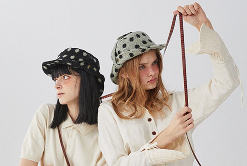 限量 歐式复古 几何波点平顶系带 短檐牛仔帽 - 帽子 - 羊毛 灰色