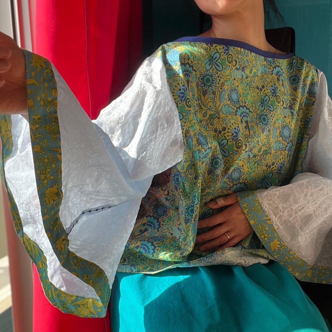 衬托颈部线条的东方凉感和服袖衬衫 - 女装衬衫 - 棉．麻 蓝色