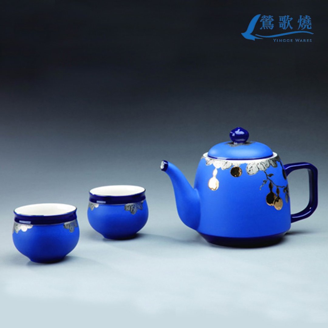 宝象-靛蓝双金大壶组 - 茶具/茶杯 - 陶 蓝色