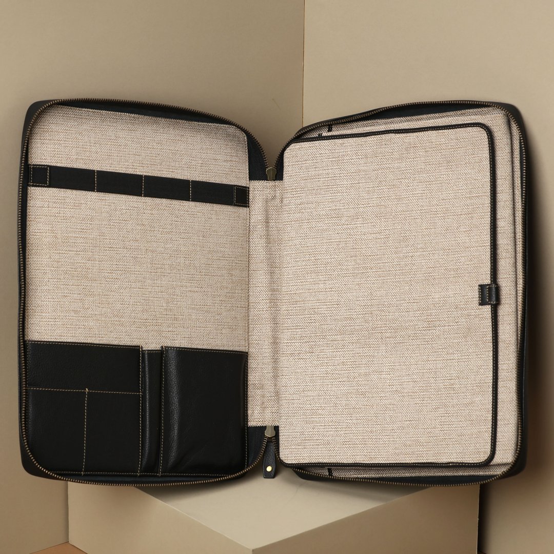 Portfolio Organizer Leather Personalized, Zippered Leather Portfolio - 电脑包 - 真皮 黑色