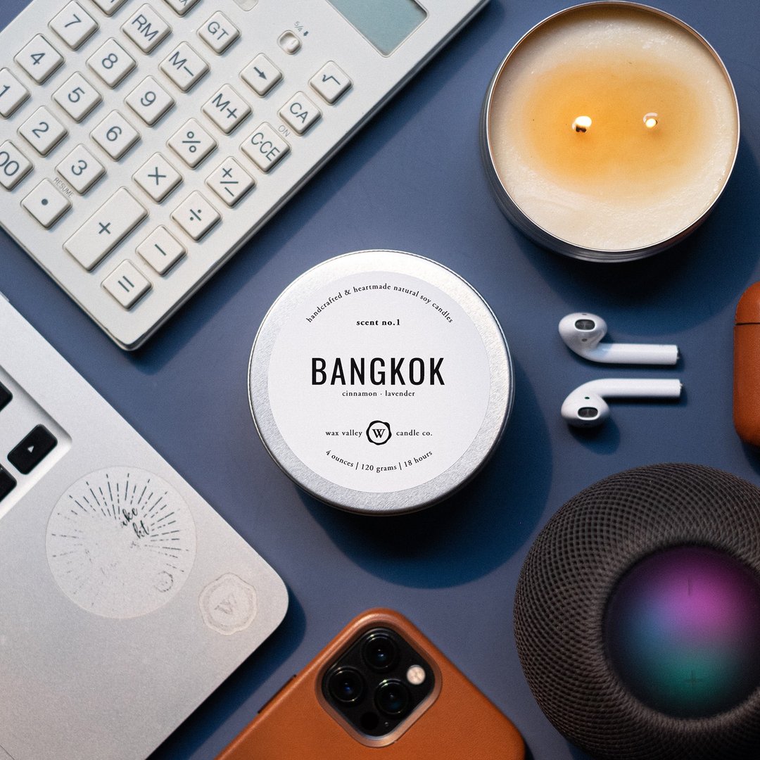 Soy Candle Bangkok Blend Travel Tin - Lavender & Cinnamon - 蜡烛/烛台 - 其他材质 银色