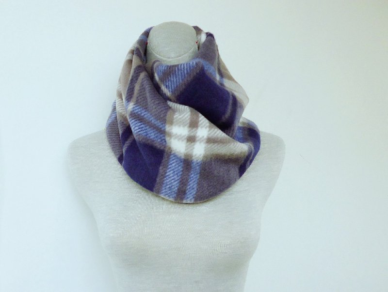 深灰蓝格子麻卷双面厚刷毛脖围 颈围 小围巾 - 围巾/披肩 - 棉．麻 灰色