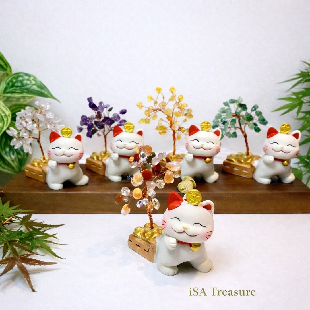 可爱招财猫猫水晶树 - 摆饰 - 水晶 粉红色