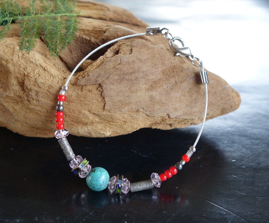 Bracelets 老绿松石手链 手串 琉璃珠 手工编织 古董 #山奇艺术 - 手链/手环 - 玉石 多色