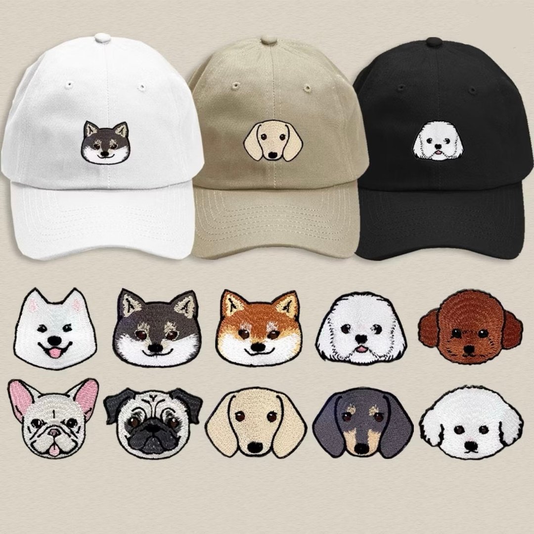 现货 狗狗 刺绣 帽子 Q毛 帆布 法斗 贵宾狗 柴犬 巴哥 比熊 - 帽子 - 棉 卡其色
