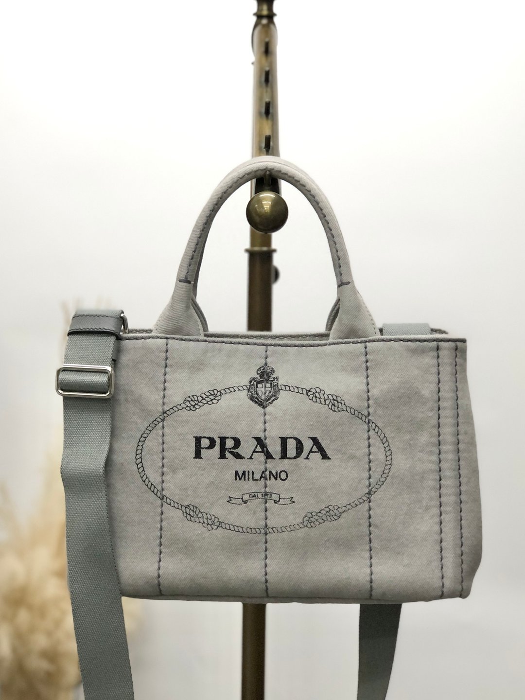 【日本直送，名牌二手包装】PRADA Canapa 手袋灰帆布 2WAY vintage 复古 老 eyughem - 手提包/手提袋 - 棉 灰色
