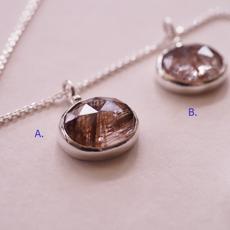 天然钛晶 发晶 红铜钛 手工纯银项链 Rutile Quartz Necklace - 项链 - 水晶 金色