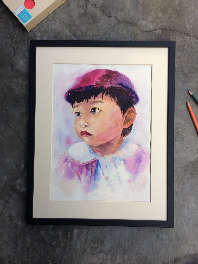 WuWu 定制化水彩肖像画订制-8开尺寸‘单人脸部特写’+订制框 - 订制画像 - 纸 粉红色