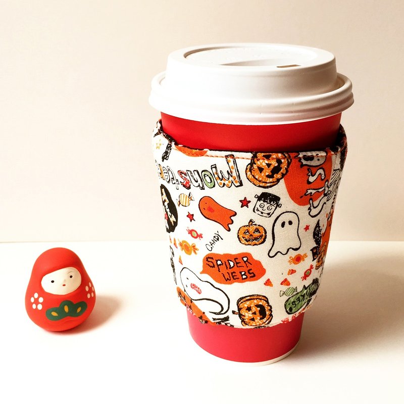 万圣节限定款！手工限量隔热杯套 / Halloween万圣节系列 （咖啡 环保 万圣节 南瓜 party） - 随行杯提袋/水壶袋 - 棉．麻 橘色