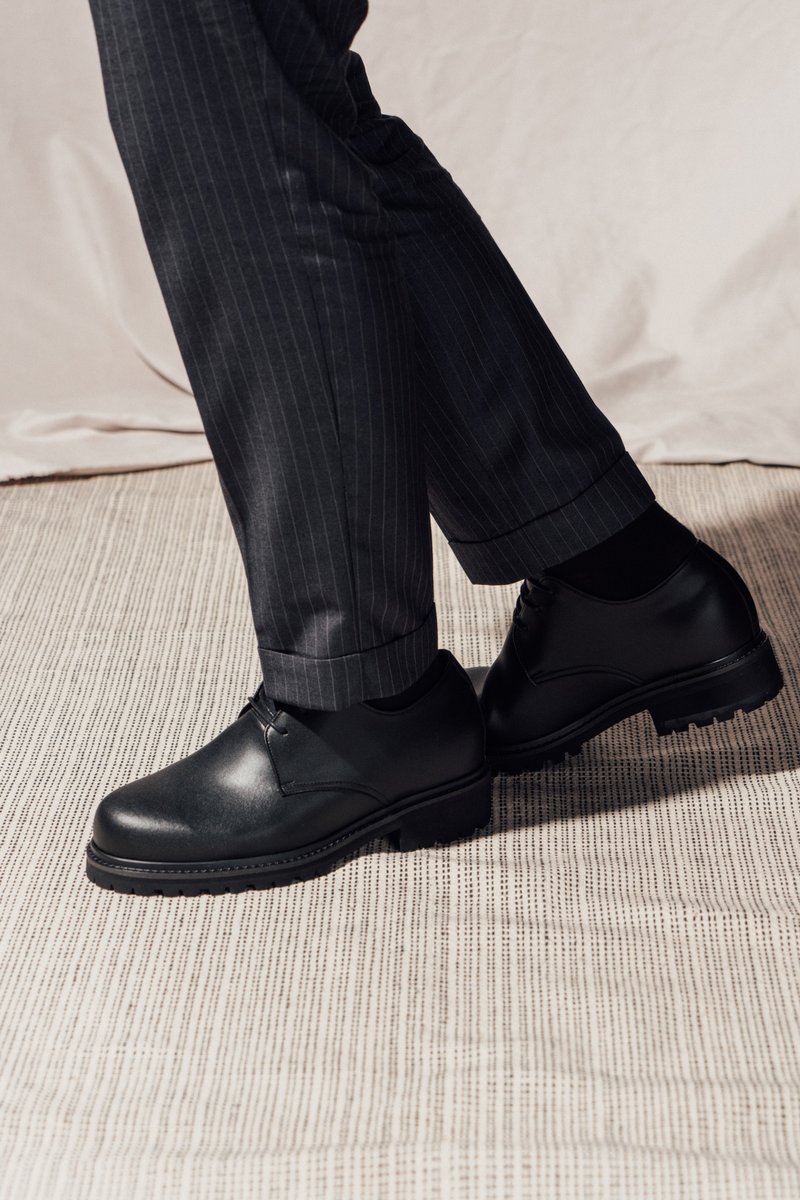 GULLAR 男士 三孔马丁增高鞋 - 男款皮鞋 - 环保材料 黑色