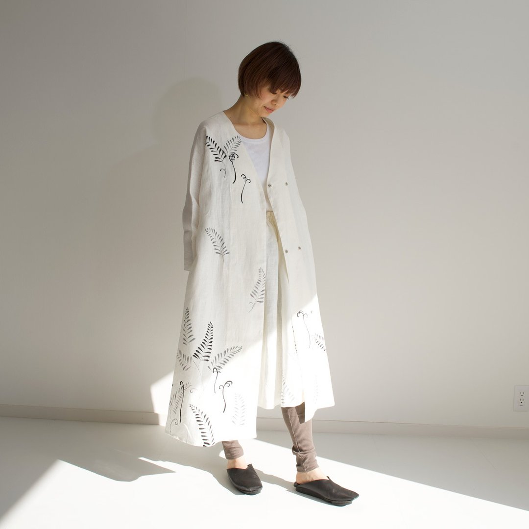 Linen/ Haori Fern / Bracken - 洋装/连衣裙 - 棉 白色