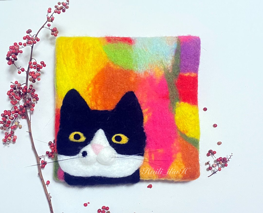 湿毡画 缤纷世界的奔驰猫 - 海报/装饰画/版画 - 羊毛 红色
