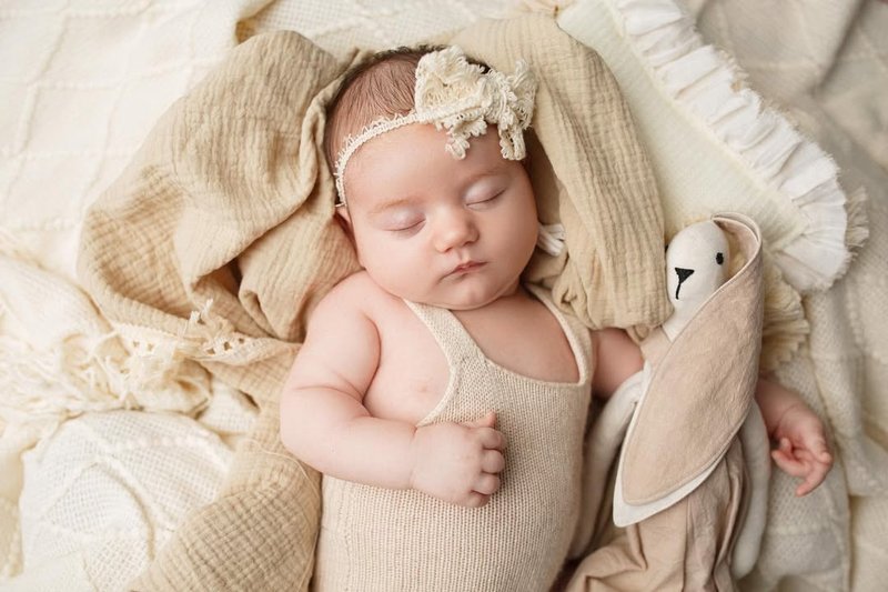 新生儿写真摄影用 大米色婴儿发带 - 波希米亚风格蝴蝶结饰品 - 婴儿帽/发带 - 棉．麻 白色