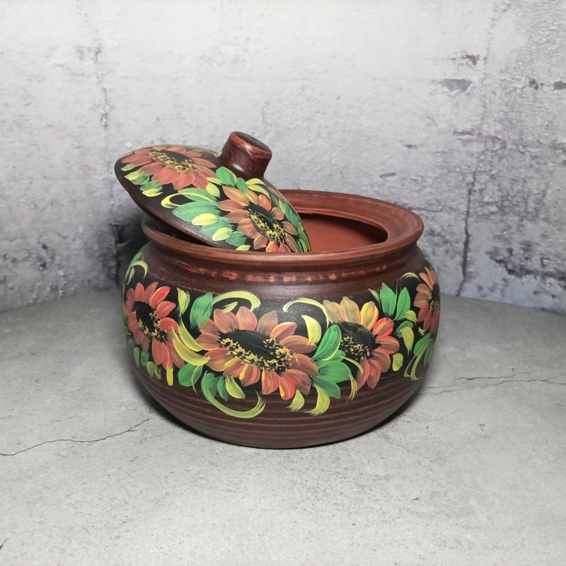 陶器大砂锅手工锅 带盖和颜色图案 - 锅具/烤盘 - 粘土 