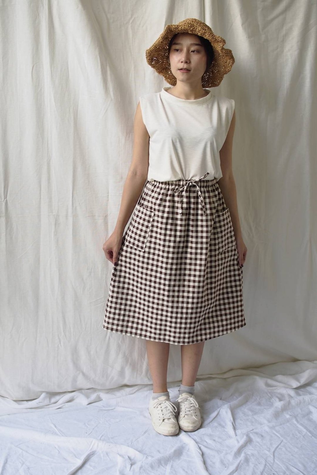 Cotton tartan Skirt - Brown - 裙子 - 棉 咖啡色