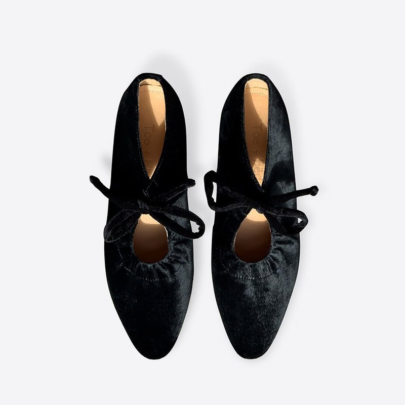 復古蕾絲蝴蝶結奶奶鞋 | 西班牙手工真絲平底鞋 | 杏仁頭絲絨鞋 - 其他 - 真皮 多色