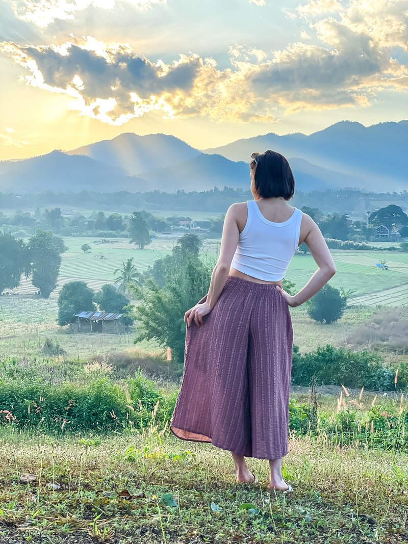Pink Pants, Women Linen Pants, Linen Cotton Pants, Women Striped Pants, Pants - 女装长裤 - 其他材质 