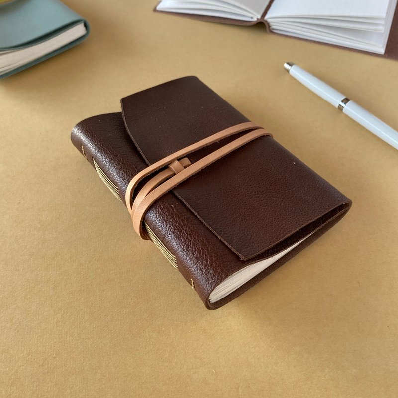 皮革手帐 B7 深棕色 - 笔记本/手帐 - 真皮 咖啡色