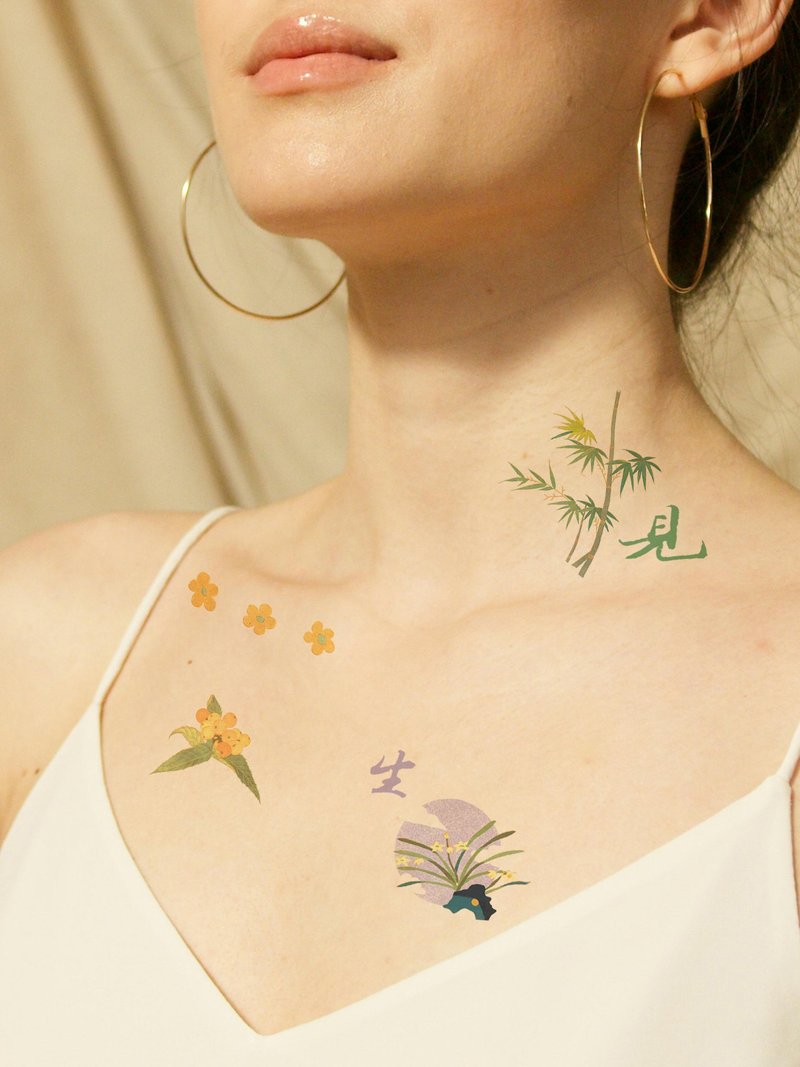 宋韻花語 -2入紋身貼紙 PAPERSELF X 故宮博物院 聯名款設計 - 纹身贴 - 纸 多色