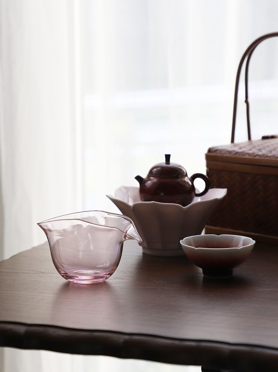 玫紅色/煙灰色 日式玻璃公道杯 葫蘆分茶器 勻杯200ml - 茶具/茶杯 - 瓷 粉红色