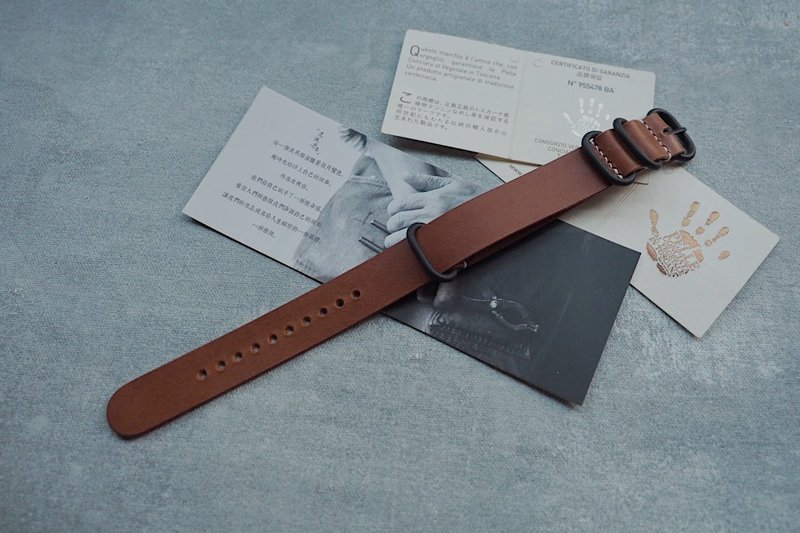 纯手工牛皮黄棕色NATO表带 水鬼军表适用 颜色款式可定制化可刻字 - 表带 - 真皮 咖啡色
