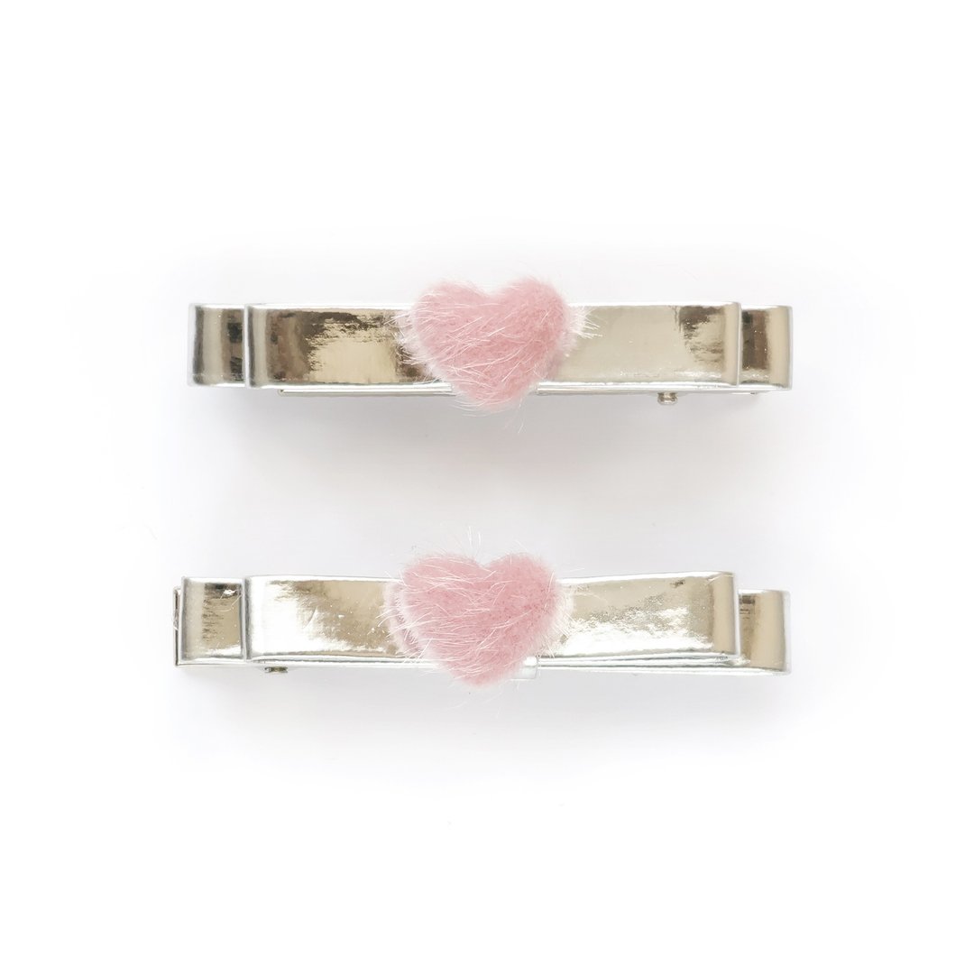 KDNP Heart Pink Hair Clip Set (2PCS) - 发饰 - 其他材质 银色