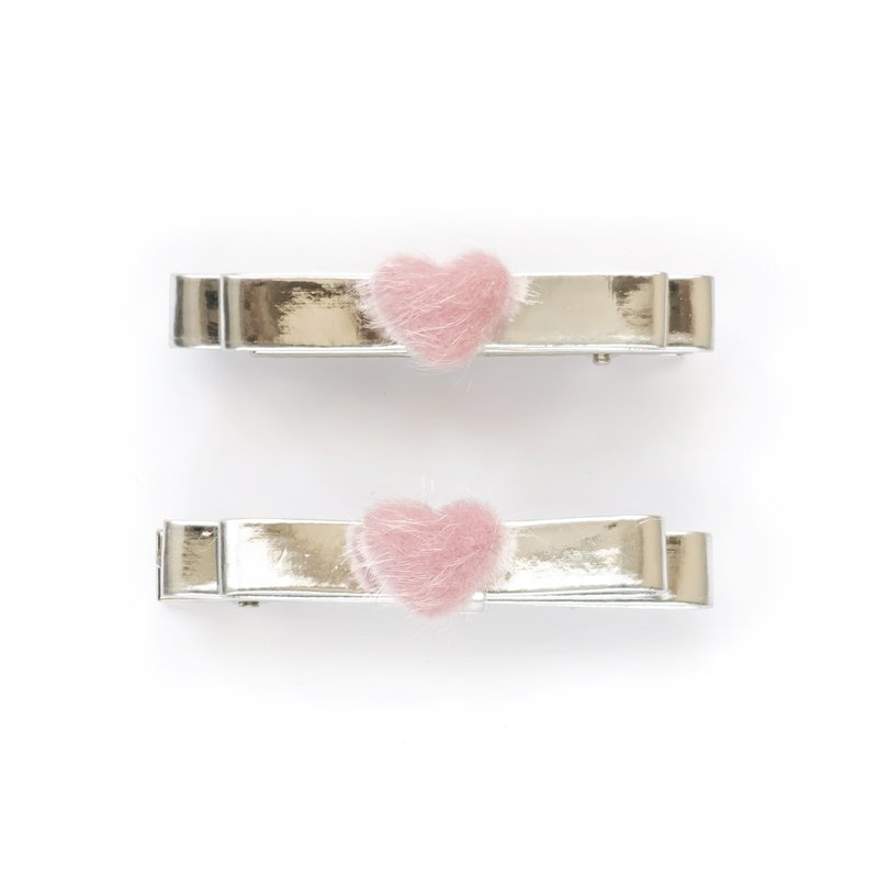 KDNP Heart Pink Hair Clip Set (2PCS) - 发饰 - 其他材质 银色