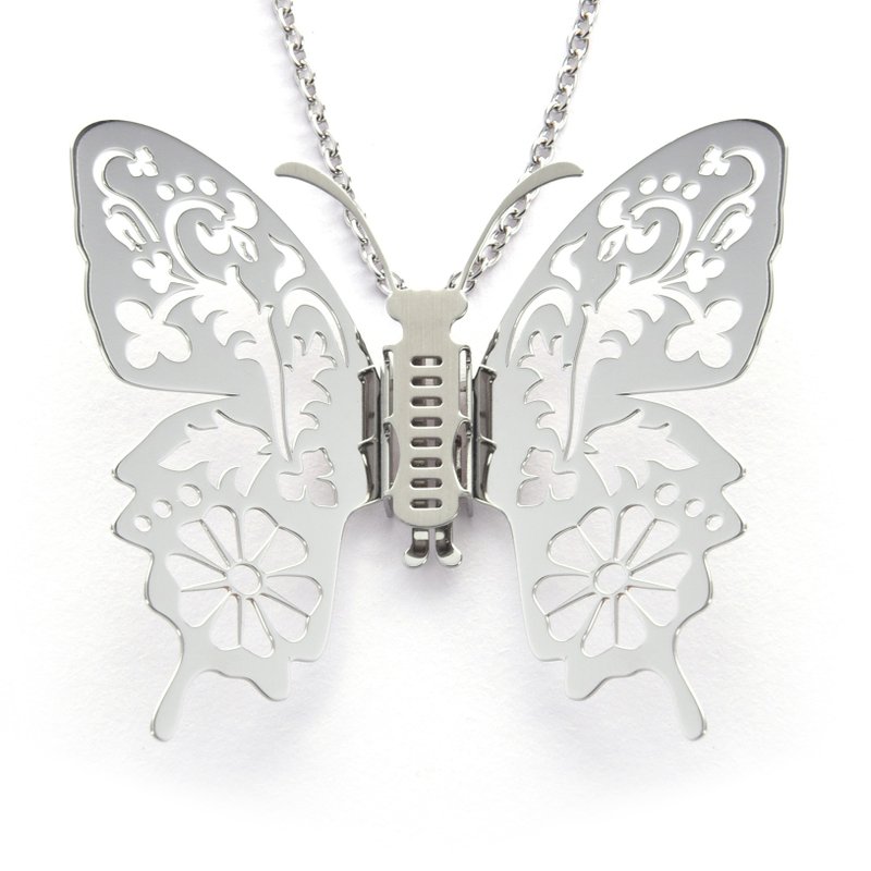 可换翅膀蝴蝶项链 花草印象 (银色) 医疗级不锈钢 长链 独家专利 - 项链 - 其他金属 银色