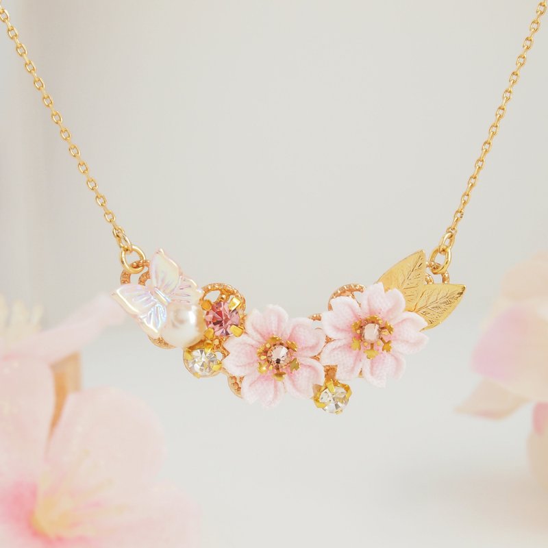 Cherry blossom necklace knob work - 项链 - 棉．麻 粉红色